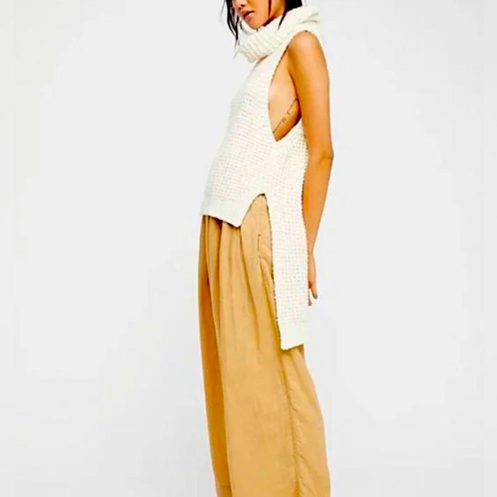 Free People Large Knit Sky Scraper Sweater Ivory White Sleeveless Hi Low